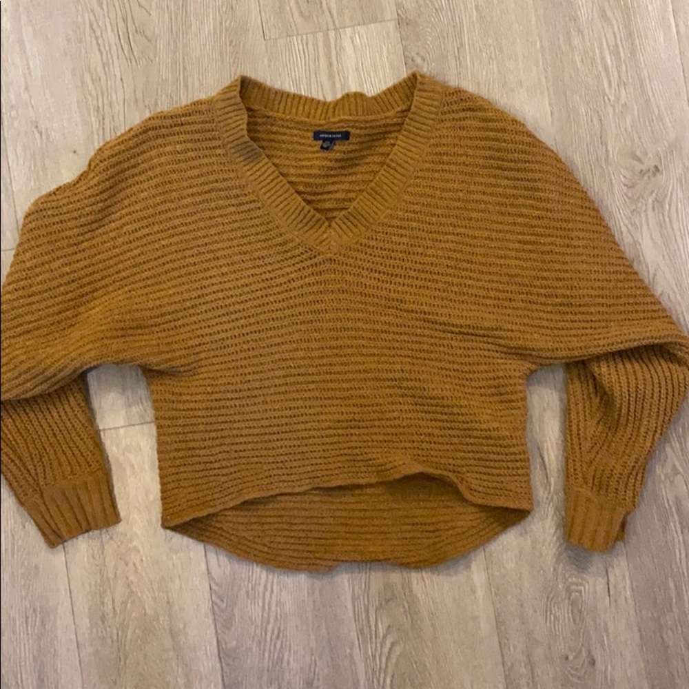 Soft turmeric chenille v neck sweater